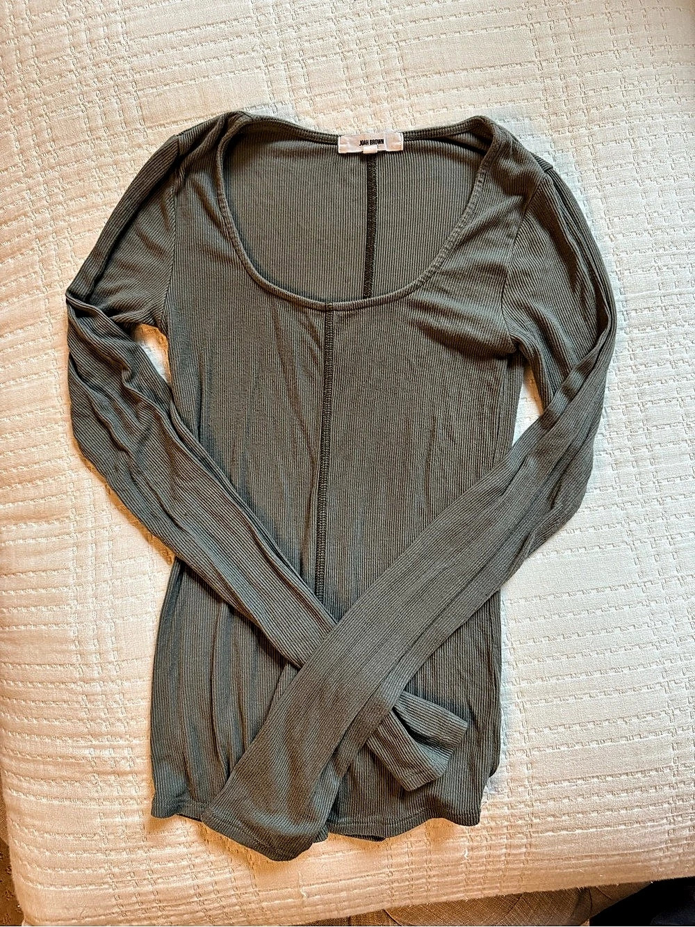 Joah Brown Classic Scoop Long Sleeve Rib Top Gray Small/Medium